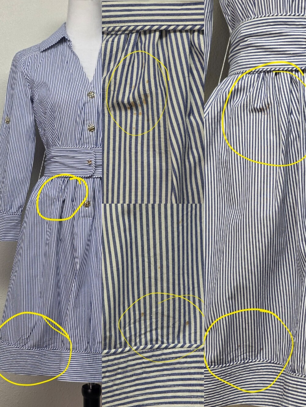Elizabeth McKay Grace Pincord Blue and White Striped Midi Shirtdress 100% Cotton - Picture 9 of 9